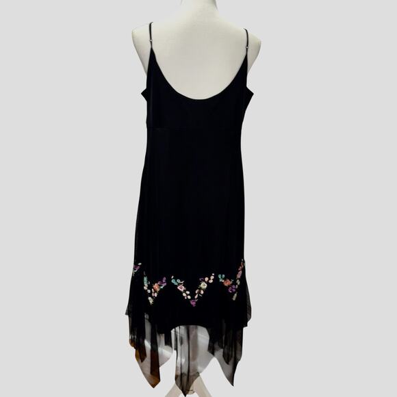 Mixit Y2K Black Embroidered Floral Beaded Hanky Hem Thin Strap Cocktail Dress 14 - Picture 6 of 10